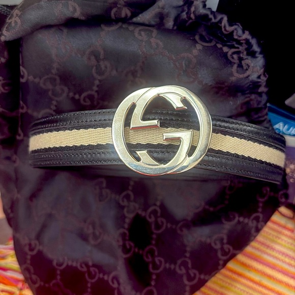 Gucci Black/Tan Belt Interlocking GGs EUC - Picture 4 of 9